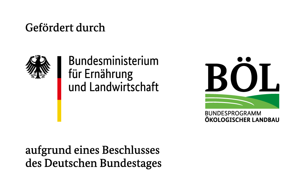 Das Projekt wird gefördert durch das Bundesministerium für Ernährung und Landwirtschaft aufgrund eines Beschlusses des Deutschen Bundestages im Rahmen des Bundesprogramms Ökologischer Landbau und andere Formen nachhaltiger Landwirtschaft (BÖLN).